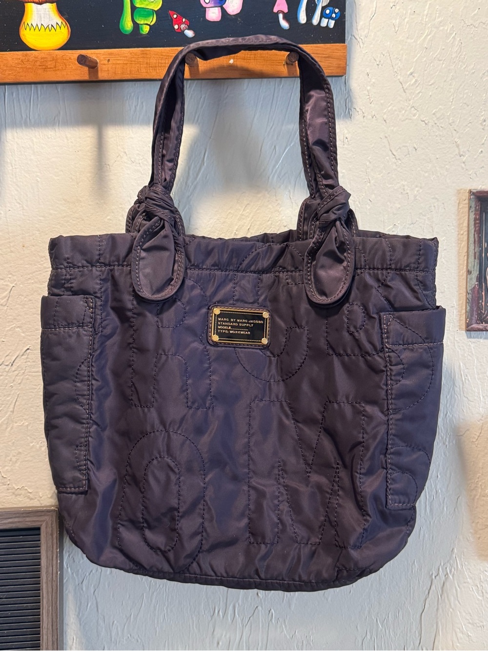 Marc by Marc Jacobs Quilted Nylon Tote Bag Navy Puffy